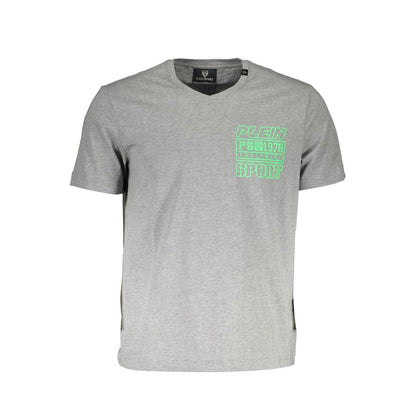 T-Shirt by Plein Sport for men in cotton gray & print showcases a chic silhouette, artfully detailed with a chic and for a chic finish.