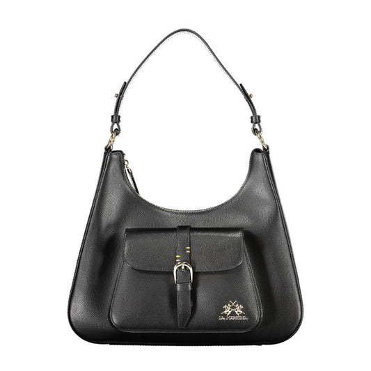 Handbag by La Martina for women in leather black features a refined silhouette, showcasing a secure snap & zipper, organized external-pockets & internal-pockets, and versatile shoulder-strap for a refined finish.