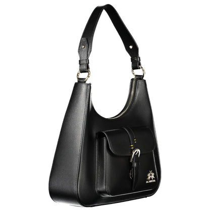 Handbag by La Martina for women in leather black presents a ornamental silhouette, showcasing a secure snap & zipper, ample external-pockets & internal-pockets, and versatile shoulder-strap for a ornamental finish.