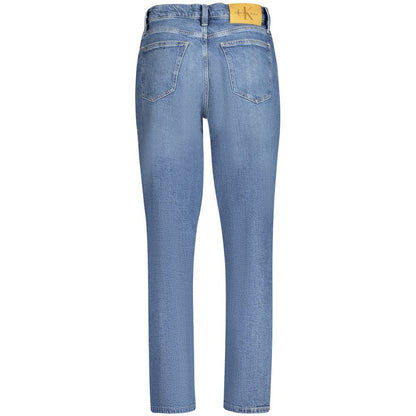 Jeans by Calvin Klein for women in cotton blue features a polished silhouette with a polished mom, reaching a polished long and finished with a polished .