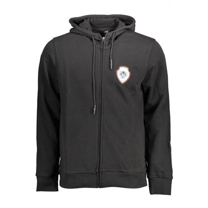 Hooded Sweatshirt Hoodie by Cavalli Class for men in cotton black features an luminous silhouette, showcasing a sophisticated hooded neckline and long-sleeve for a truly luminous look.