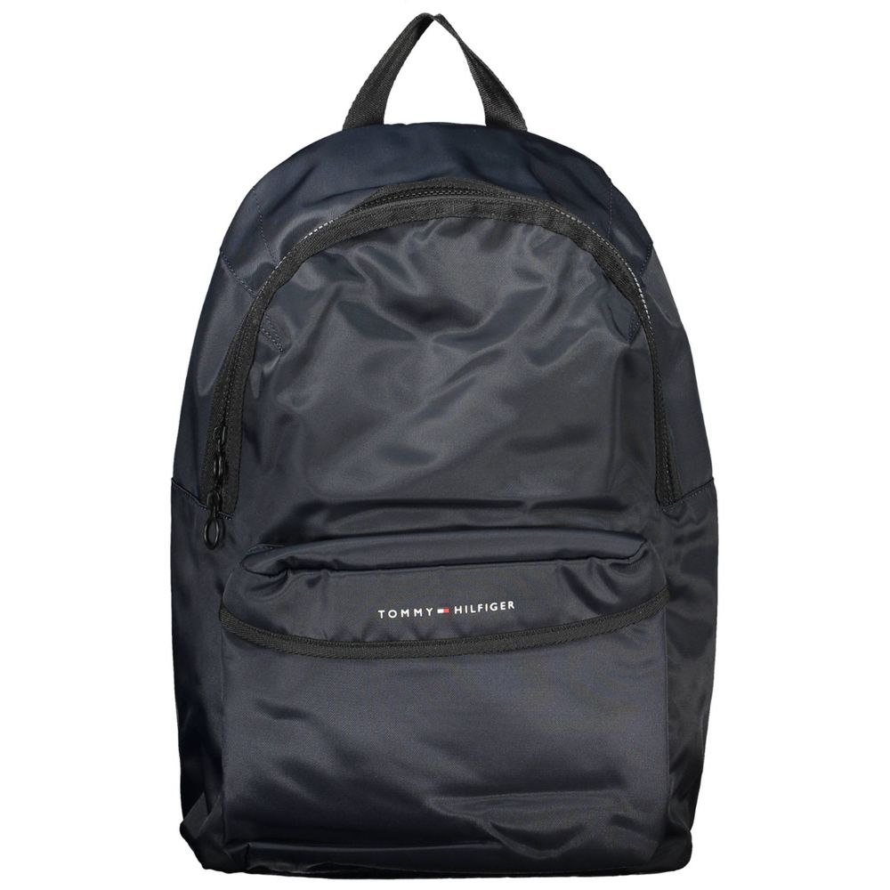Backpack by Tommy Hilfiger for men in polyester blue & signature showcases an architectural Polyester Backpack design, featuring a secure zipper, ample external-pockets, internal-pockets & laptop-compartment, and architectural backpack-strap & adjustable-strap for a sophisticated look.