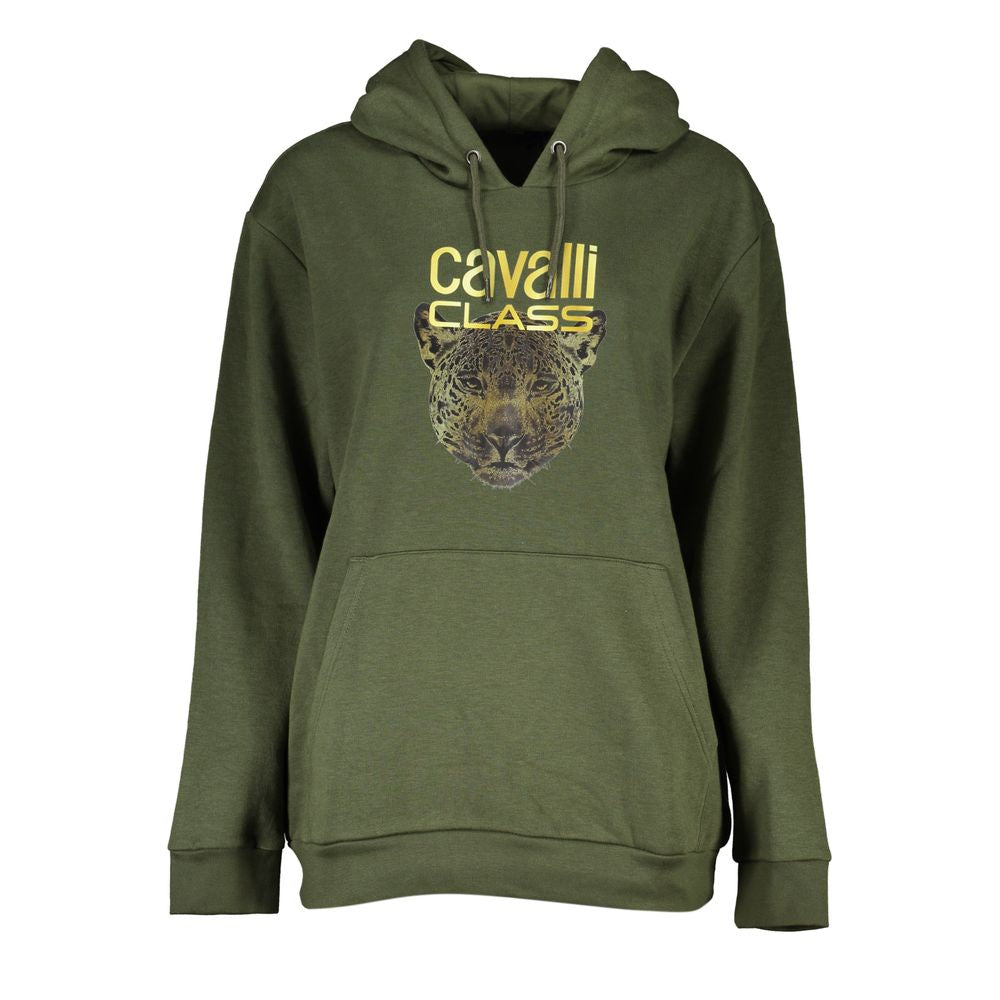 Hooded Sweatshirt Hoodie by Cavalli Class for women in cotton green & print features an avant-garde silhouette, showcasing a sophisticated hooded neckline and detail for a truly avant-garde finish.