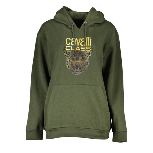 Hooded Sweatshirt Hoodie by Cavalli Class for women in cotton green & print features an avant-garde silhouette, showcasing a sophisticated hooded neckline and detail for a truly avant-garde finish.