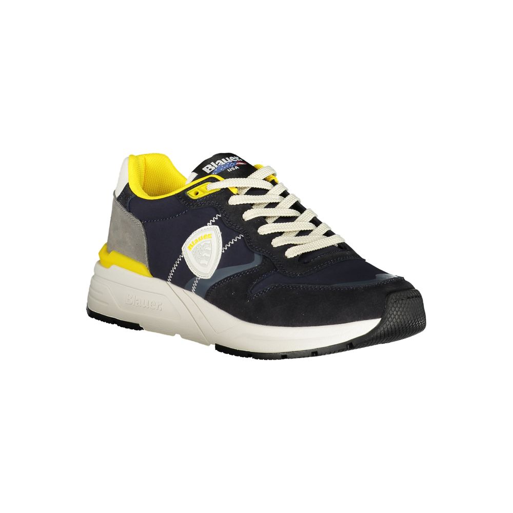 Sneakers by Blauer for men in polyester & polyethylene blue & yellow presents a sumptuous silhouette from the Men's Fashion Polyester & Polyethylene Sneakers collection, showcasing a sumptuous fashion style for an elevated aesthetic.