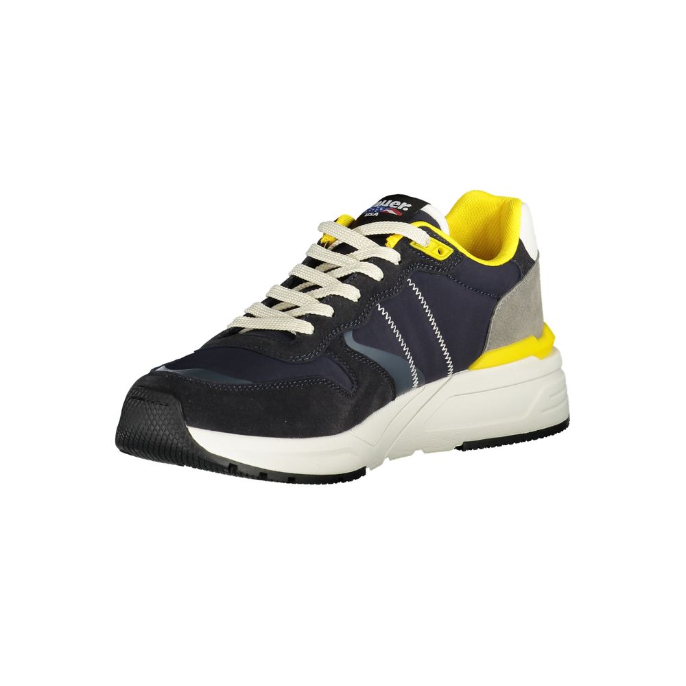 Sneakers by Blauer for men in polyester & polyethylene blue & yellow features an opulent silhouette from the Men's Fashion Polyester & Polyethylene Sneakers collection, showcasing a signature fashion style with an opulent finish.