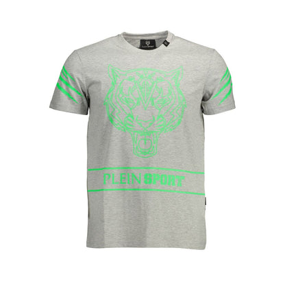 T-Shirt by Plein Sport for men in stretch cotton gray & print features a plush silhouette, showcasing a sophisticated crew neckline and short-sleeve for a truly plush finish.