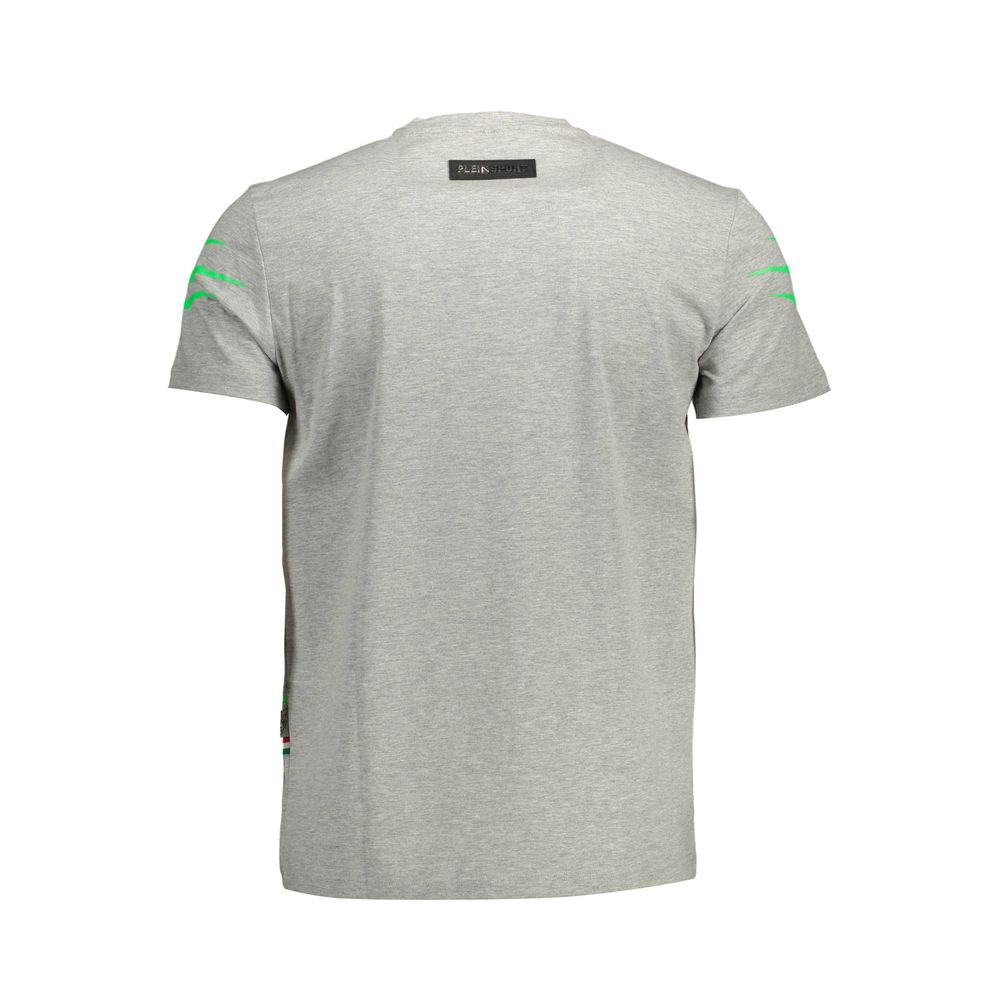 T-Shirt by Plein Sport for men in stretch cotton gray & print features an edgy silhouette, meticulously detailed with a sophisticated and for a truly edgy finish.