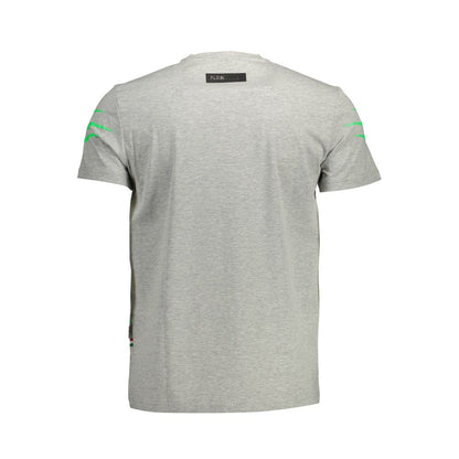 T-Shirt by Plein Sport for men in stretch cotton gray & print features an edgy silhouette, meticulously detailed with a sophisticated and for a truly edgy finish.