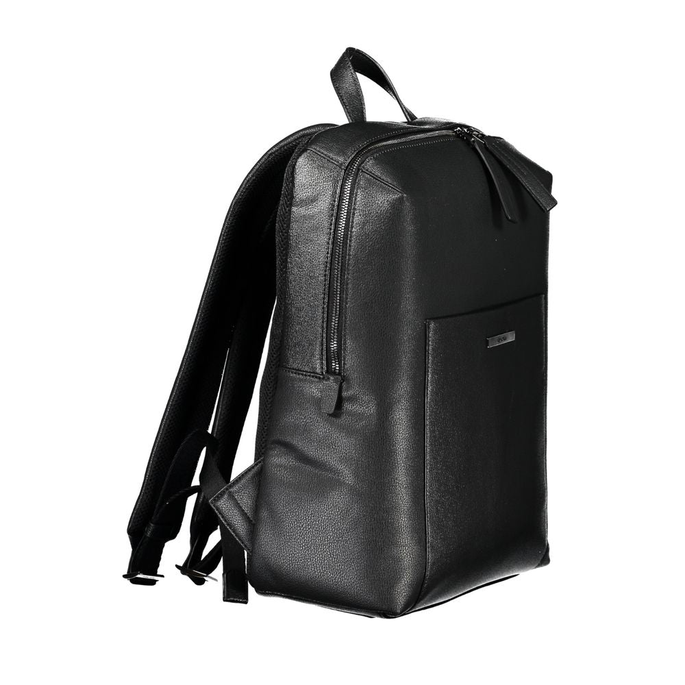 Backpack by Calvin Klein for men in polyester & polyethylene black showcases an architectural Polyester & Polyethylene Backpack design, featuring a secure snap & zipper, ample external-pockets & internal-pockets, and architectural backpack-strap & adjustable-strap for a sophisticated look.
