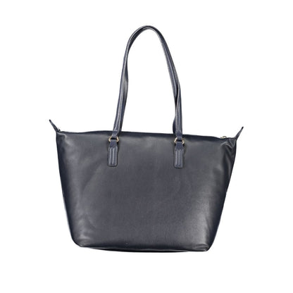 Handbag by Tommy Hilfiger for women in polyester blue & signature features a refined silhouette, showcasing a secure zipper, organized internal-pockets, and versatile handle for a refined finish.