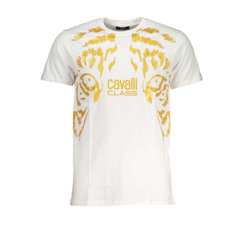 Cavalli Class Men's Crew Neck Cotton T-Shirt - White Print