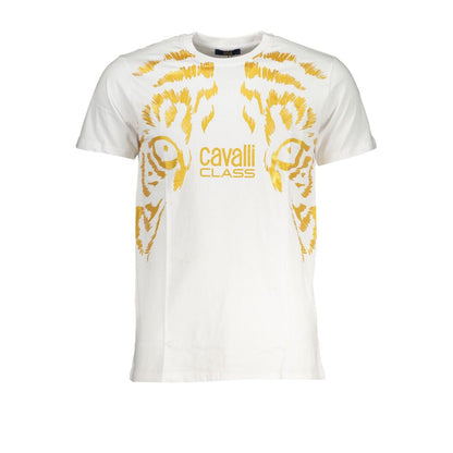 Cavalli Class Men's Crew Neck Cotton T-Shirt - White Print