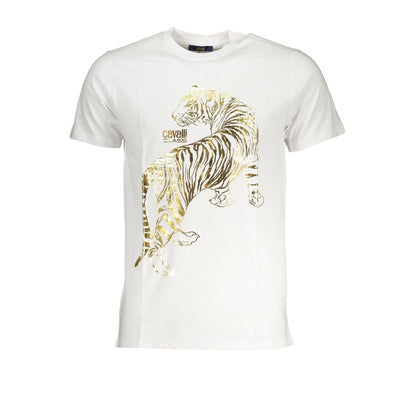T-Shirt by Cavalli Class for men in cotton white & print showcases a chic silhouette, artfully detailed with a chic crew neckline and for a chic finish.