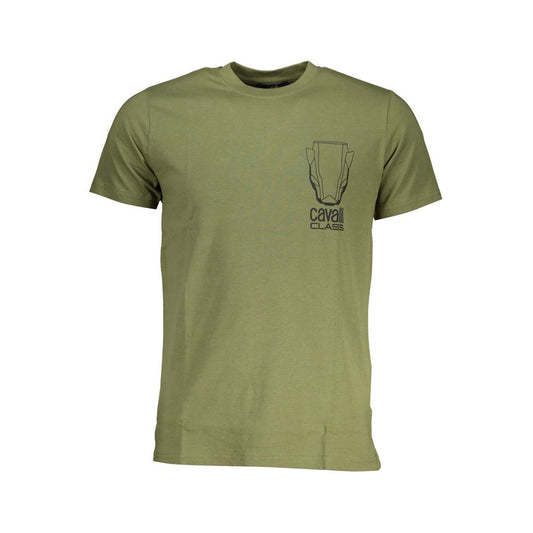 T-Shirt by Cavalli Class for men in cotton green & print showcases a fashionable silhouette, elegantly detailed with a fashionable and crew neckline for a sophisticated, high-fashion look.