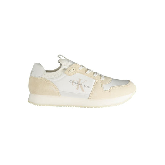 Sneakers by Calvin Klein for men in polyester white presents a sumptuous silhouette, artfully capturing the essence of the Men's Fashion Polyester Sneakers with its sumptuous fashion style design.