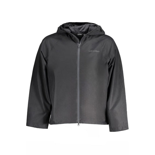 Hooded Jacket by Calvin Klein for men in polyester black & print features an utilitarian silhouette with a refined hooded neckline, showcasing sophisticated pockets & hooded for an utilitarian aesthetic.