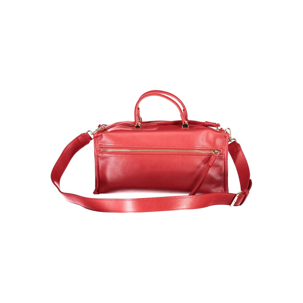 This Handbag by Mario Valentino for women in polyethylene and red presents a sculptural silhouette featuring a secure zipper, ample external-pockets & internal-pockets, and versatile shoulder-strap, handle & adjustable-strap for a sculptural finish.