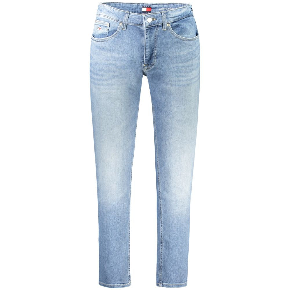 Jeans by Tommy Hilfiger for men in stretch denim cotton light-blue presents a refined pantology silhouette, artfully defined by a refined pantology tapered-leg & slim, long, and a sophisticated .