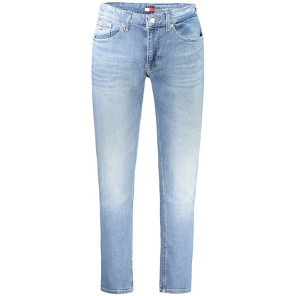 Jeans by Tommy Hilfiger for men in stretch denim cotton light-blue presents a refined pantology silhouette, artfully defined by a refined pantology tapered-leg & slim, long, and a sophisticated .