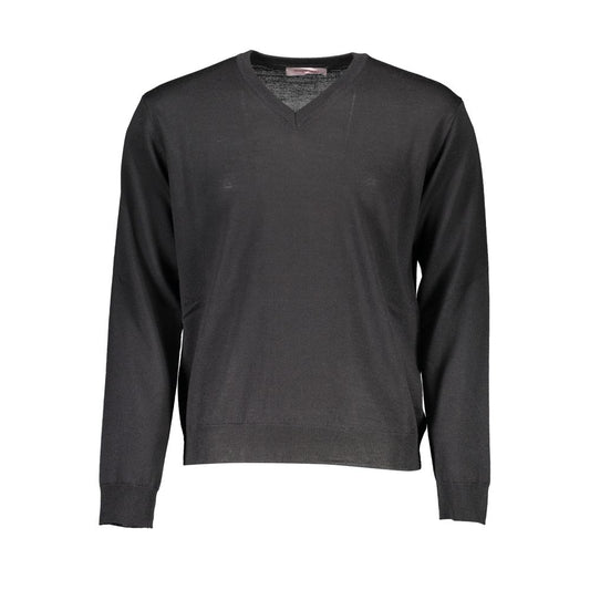 Sweatshirt by Romeo Gigli for men in lana wool black showcases a slouchy chic silhouette, artfully detailed with a slouchy chic v-neck neckline and for a slouchy chic finish.