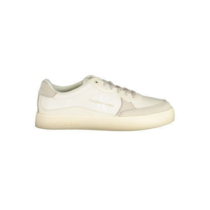 Sneakers by Calvin Klein for men in polyester polyethylene leather white presents a sumptuous silhouette, artfully capturing the essence of the Men's Athletic Polyester Polyethylene Leather Sneakers with its sumptuous athletic style design.
