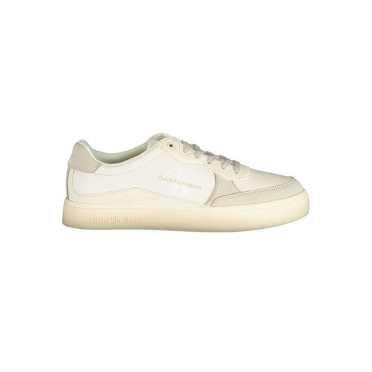 Sneakers by Calvin Klein for men in polyester polyethylene leather white presents a sumptuous silhouette, artfully capturing the essence of the Men's Athletic Polyester Polyethylene Leather Sneakers with its sumptuous athletic style design.