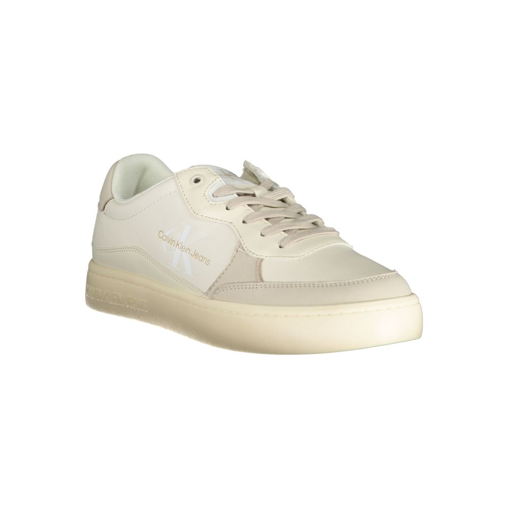Sneakers by Calvin Klein for men in polyester polyethylene leather white presents a sumptuous silhouette from the Men's Athletic Polyester Polyethylene Leather Sneakers collection, showcasing a sumptuous athletic style for an elevated aesthetic.