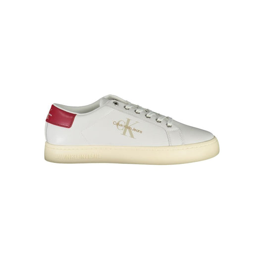 Athletic Sneakers by Calvin Klein for men in polyester polyethylene leather white features an stately silhouette, showcasing the signature athletic style of the Men's Athletic Polyester Polyethylene Leather Sneakers collection with a truly stately finish.