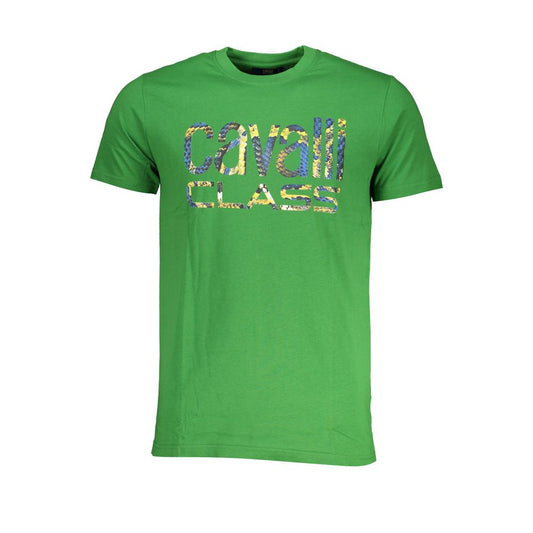 T-Shirt by Cavalli Class for men in cotton beige, green & print showcases a chic silhouette, artfully detailed with a chic and for a chic finish.