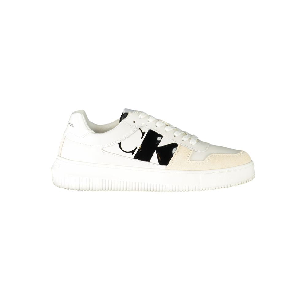 Sneakers by Calvin Klein for men in polyester white & print presents a sumptuous silhouette, artfully capturing the essence of the Men's Fashion Polyester Sneakers with its sumptuous fashion style design.