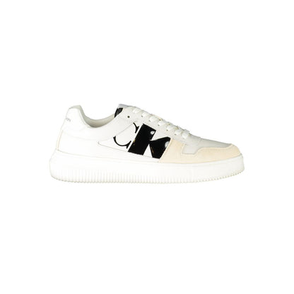 Sneakers by Calvin Klein for men in polyester white & print presents a sumptuous silhouette, artfully capturing the essence of the Men's Fashion Polyester Sneakers with its sumptuous fashion style design.