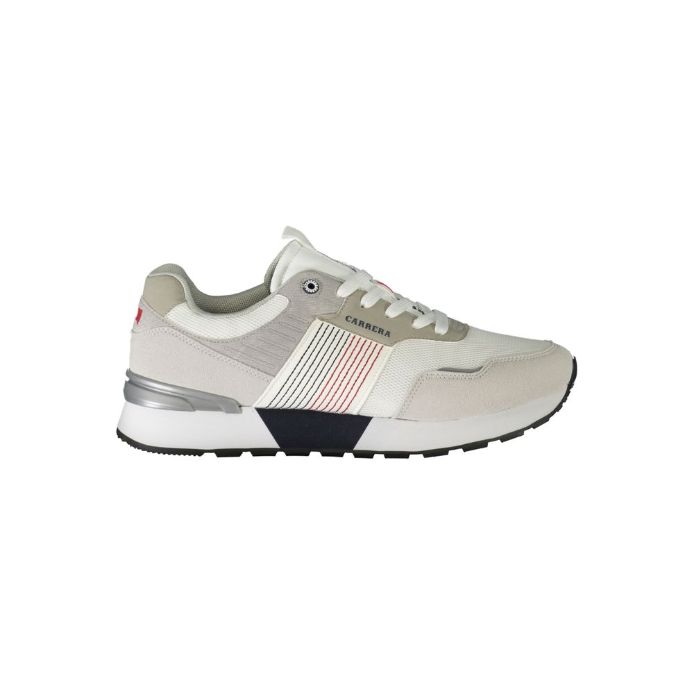 Athletic Sneakers by Carrera for men in polyester white showcases a architectural silhouette, artfully capturing the essence of the Men's Low Top Polyester Athletic Sneakers with its signature architectural low-top style construction.