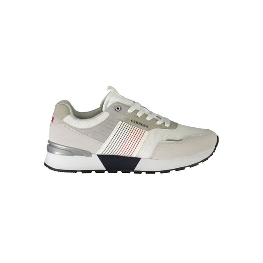 Athletic Sneakers by Carrera for men in polyester white showcases a architectural silhouette, artfully capturing the essence of the Men's Low Top Polyester Athletic Sneakers with its signature architectural low-top style construction.