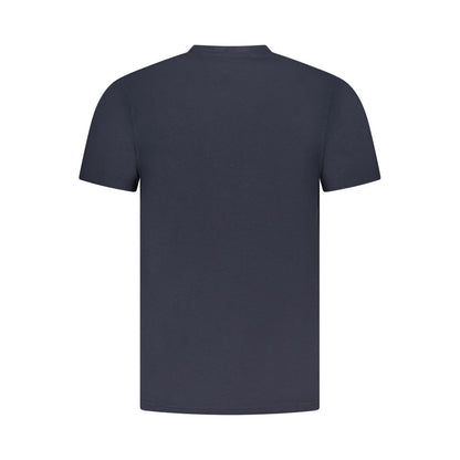 T-Shirt by Cavalli Class for men in cotton blue & print showcases a fashionable silhouette, elegantly detailed with a fashionable and crew neckline for a sophisticated, high-fashion look.
