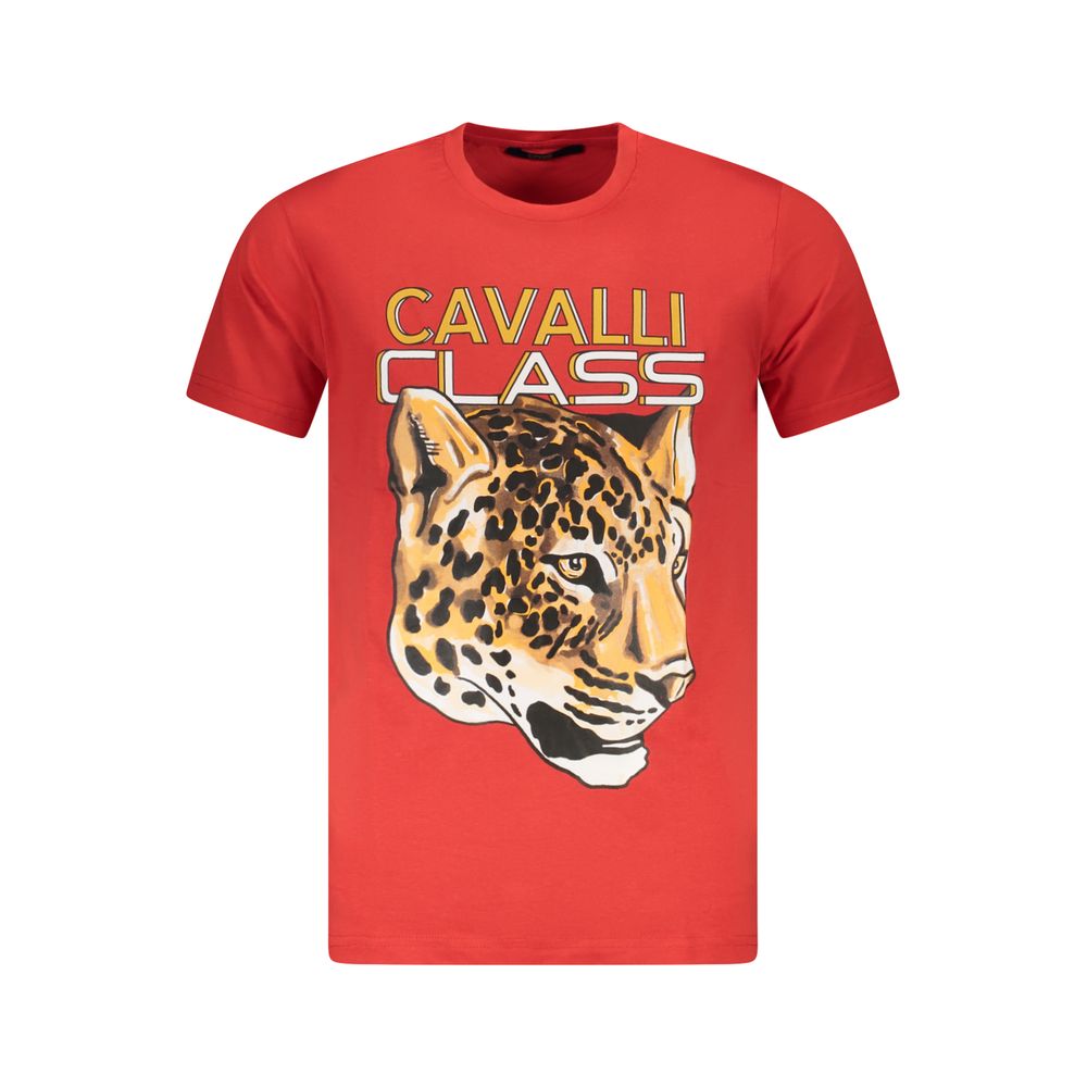 T-Shirt by Cavalli Class for men in cotton red & print features an edgy silhouette, meticulously detailed with a sophisticated and crew neckline for a truly edgy finish.