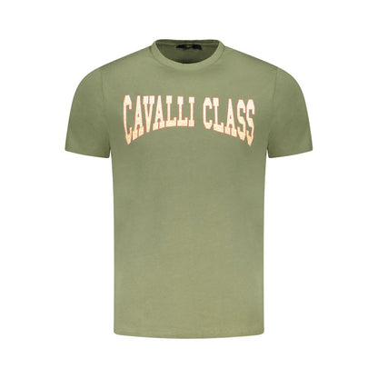 T-Shirt by Cavalli Class for men in cotton green & print features an edgy silhouette, meticulously detailed with a sophisticated and crew neckline for a truly edgy finish.