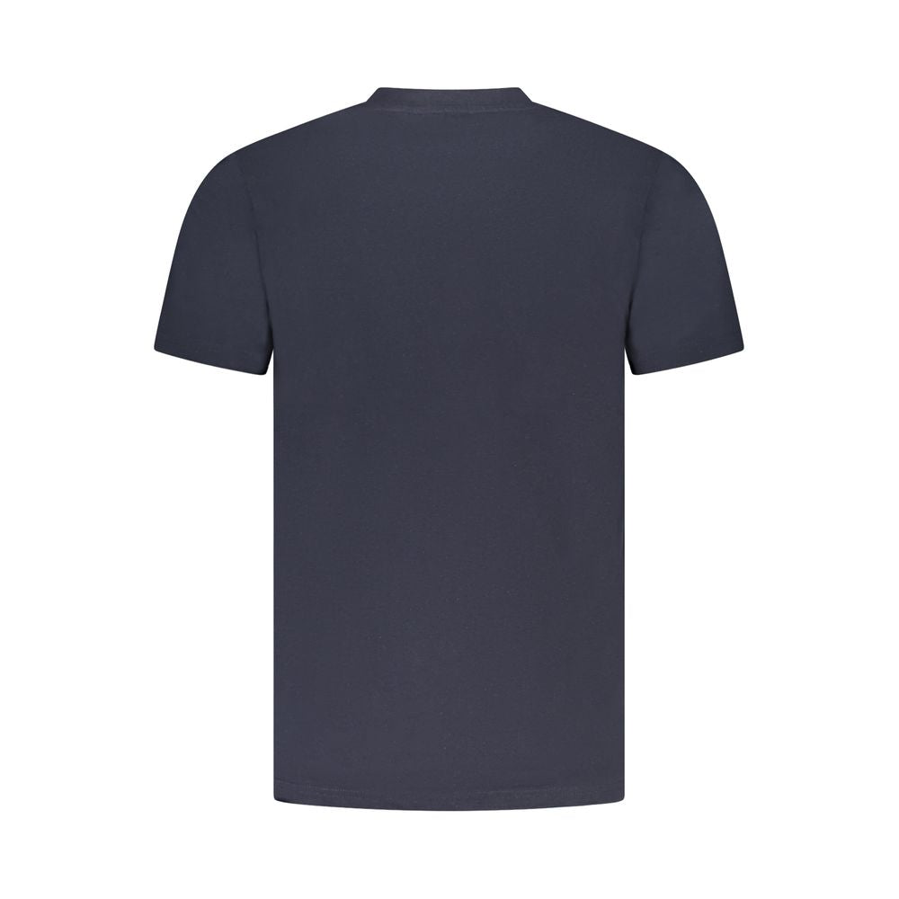 T-Shirt by Cavalli Class for men in cotton blue showcases a fashionable silhouette, elegantly detailed with a fashionable and crew neckline for a sophisticated, high-fashion look.