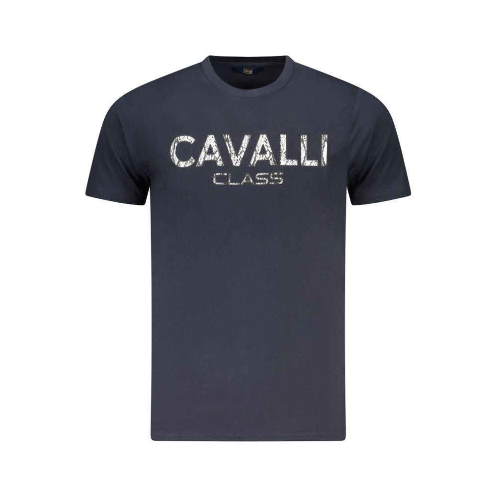 T-Shirt by Cavalli Class for men in cotton blue, signature & print showcases a dramatic silhouette, elegantly detailed with a dramatic crew neckline and for a truly dramatic finish.