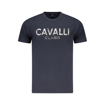 T-Shirt by Cavalli Class for men in cotton blue, signature & print showcases a dramatic silhouette, elegantly detailed with a dramatic crew neckline and for a truly dramatic finish.