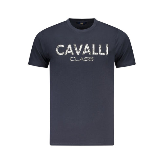 T-Shirt by Cavalli Class for men in cotton blue, signature & print showcases a dramatic silhouette, elegantly detailed with a dramatic crew neckline and for a truly dramatic finish.
