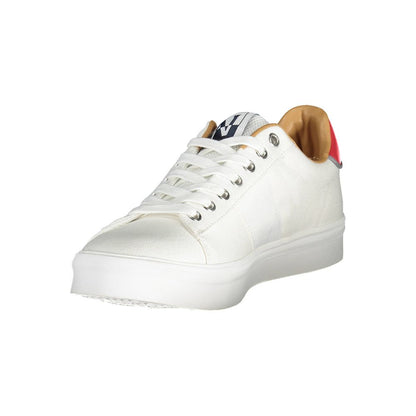 Sneakers by Napapijri for men in polyester & polyethylene white presents a sumptuous silhouette from the Men's Fashion Polyester & Polyethylene Sneakers collection, showcasing a sumptuous fashion style for an elevated aesthetic.