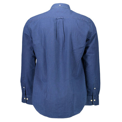 Shirt by Gant for men in cotton blue & signature, featuring a nuanced and nuanced for a sophisticated finish.