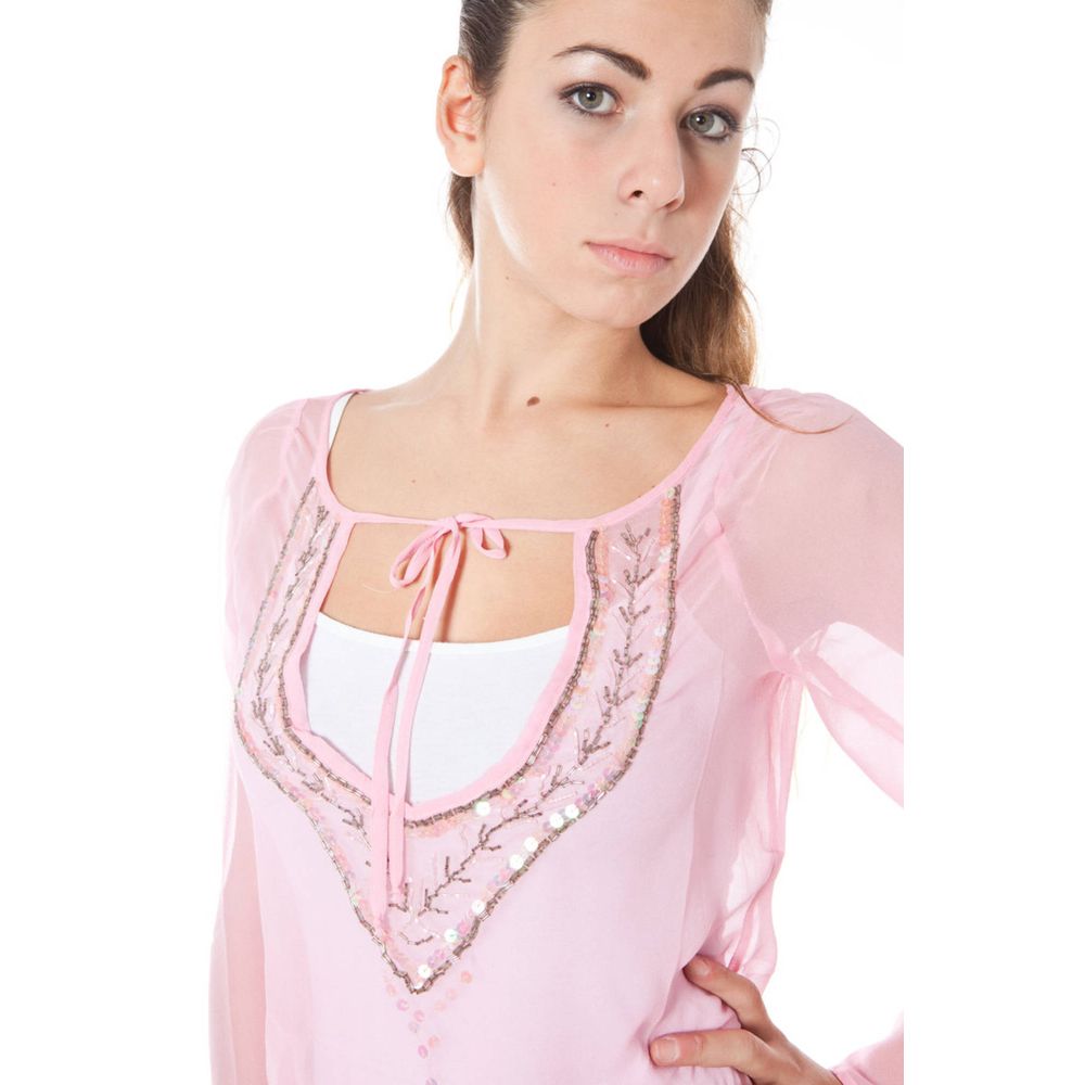 T-Shirt by Phard for women in silk & sequins pink showcases a dramatic silhouette, elegantly detailed with a dramatic v-neck neckline and for a truly dramatic finish.