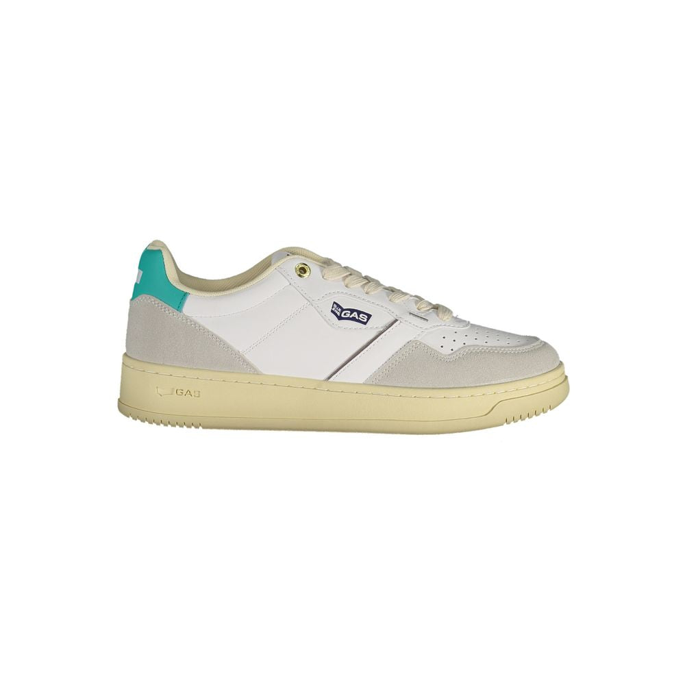 Athletic Sneakers by Gas for women in polyurethane leather white features an architectural silhouette from the Women's Athletic Polyurethane Leather Sneakers collection, showcasing a architectural athletic style for a architectural look.