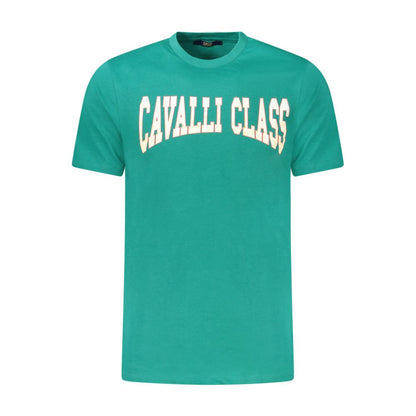 T-Shirt by Cavalli Class for men in cotton green & print showcases a chic silhouette, artfully detailed with a chic crew neckline and for a chic finish.