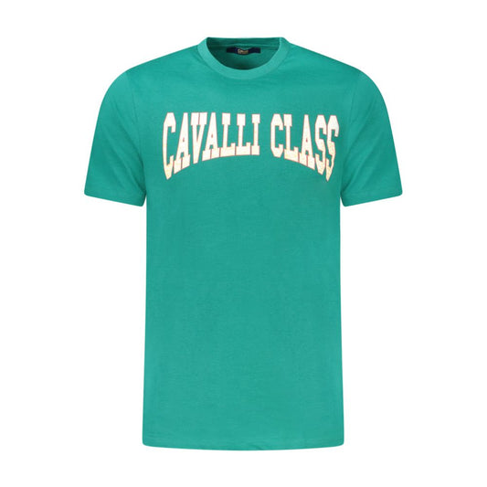T-Shirt by Cavalli Class for men in cotton green & print showcases a chic silhouette, artfully detailed with a chic crew neckline and for a chic finish.