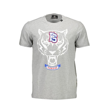 T-Shirt by Plein Sport for men in stretch cotton gray & print showcases a fashionable silhouette, elegantly detailed with a fashionable short-sleeve and for a sophisticated, high-fashion look.