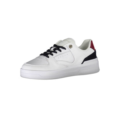 Sneakers by Tommy Hilfiger for women in polyester polyethylene leather white presents a sumptuous silhouette, artfully capturing the essence of the Women's Athletic Casual Polyester Polyethylene Leather Sneakers with its sumptuous athletic casual style design.