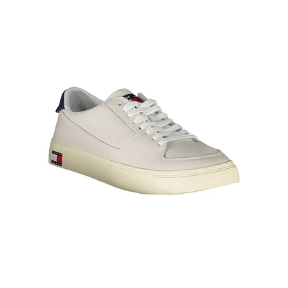 Sneakers by Tommy Hilfiger for men in polyester polyethylene leather white features an sumptuous silhouette, showcasing the premium Men's Fashion Polyester Polyethylene Leather Sneakers in a sumptuous fashion style that offers a sumptuous finish for refined style.